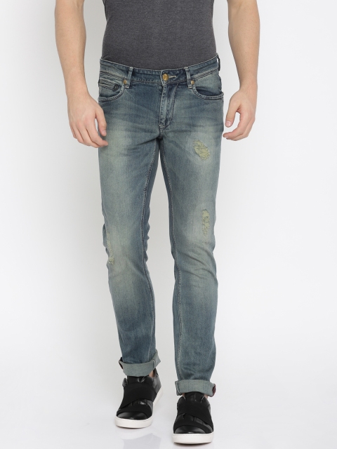 

American Bull Men Blue Slim Fit Low-Rise Mildly Distressed Stretchable Jeans
