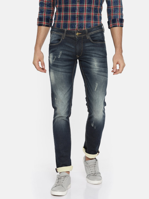 

American Bull Men Blue Skinny Fit Low-Rise Mildly Distressed Stretchable Jeans