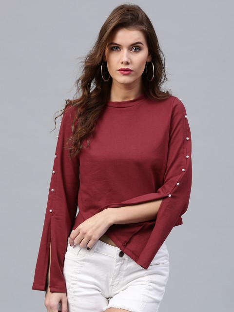 

SASSAFRAS Women Maroon Solid Crop Top