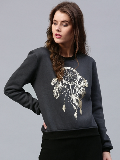 

SASSAFRAS Women Grey Dream Catcher Print Sweatshirt