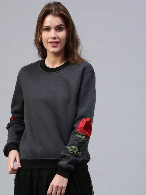 

SASSAFRAS Women Grey Solid Sweatshirt