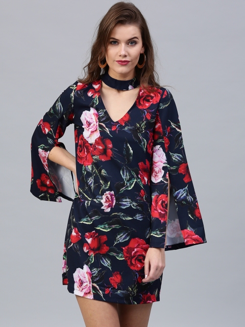 

SASSAFRAS Women Navy Blue & Red Printed A-Line Dress