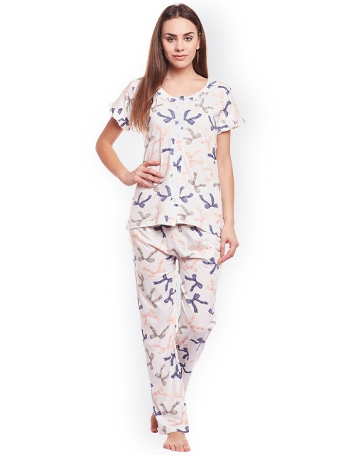 

Claura Women Cream-Coloured & Multicoloured Printed Night suit Cot-68