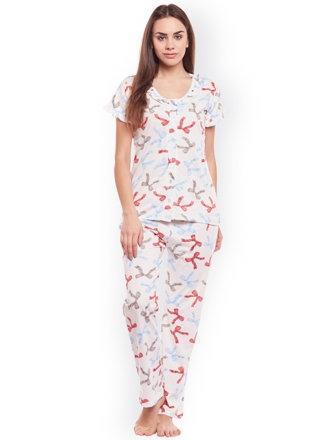 

Claura Women Cream-Coloured & Multicoloured Printed Night suit Cot-68