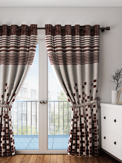 

HOUZZCODE Beige & Brown Set of 2 Door Curtains