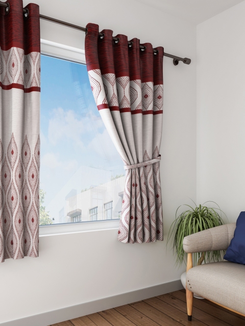 

HOUZZCODE Beige & Maroon Set of 2 Window Curtains