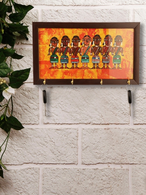 

ExclusiveLane Orange Tribal Ladies Canvas Hand-Painted Key Holder