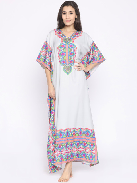 

The Kaftan Company Grey & Pink Printed Maxi Nightdress LW_PY_DIGITL013