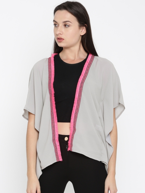 

The Kaftan Company Grey Solid Open Front Shrug
