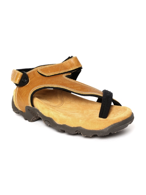 

Woodland Men Mustard Yellow Brand Logo Embossed Leather Sandals