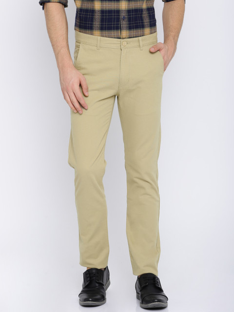 

Peter England Casuals Men Khaki Super Slim Fit Self Design Chinos