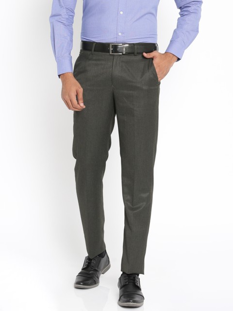 

Peter England Men Charcoal Grey Slim Fit Self Design Formal Trousers