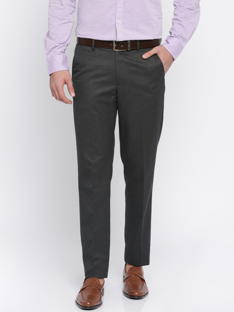 

Peter England Men Grey Slim Fit Self Design Smart Casual Trousers