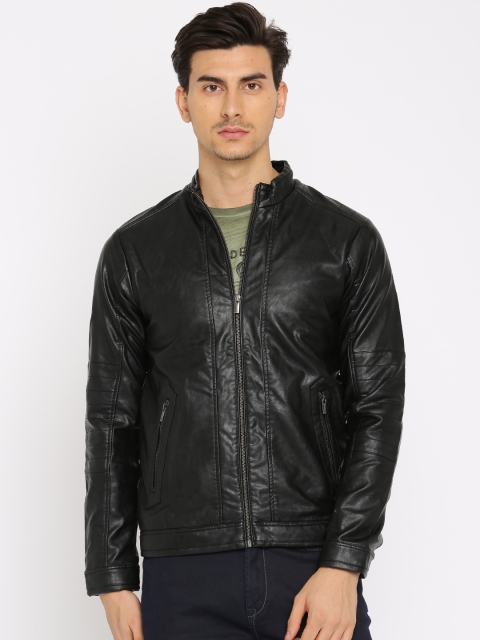 

Peter England Casuals Men Black Solid Biker Jacket