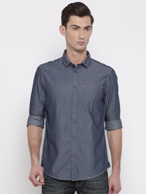 

Arrow Blue Jean Co. Men Blue Slim Fit Self Design Casual Shirt