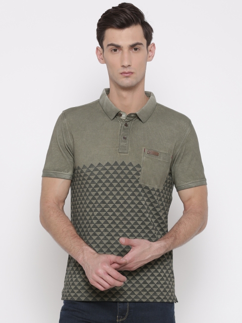 

Arrow Blue Jean Co. Men Olive Green Printed Polo Collar T-shirt