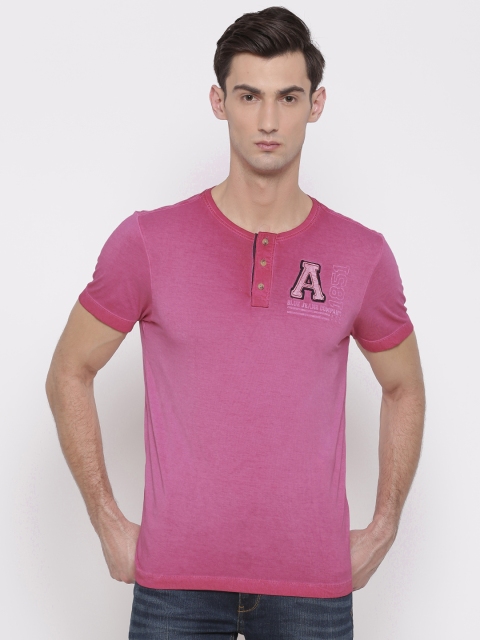 

Arrow Blue Jean Co. Men Pink Solid Henley Neck T-shirt