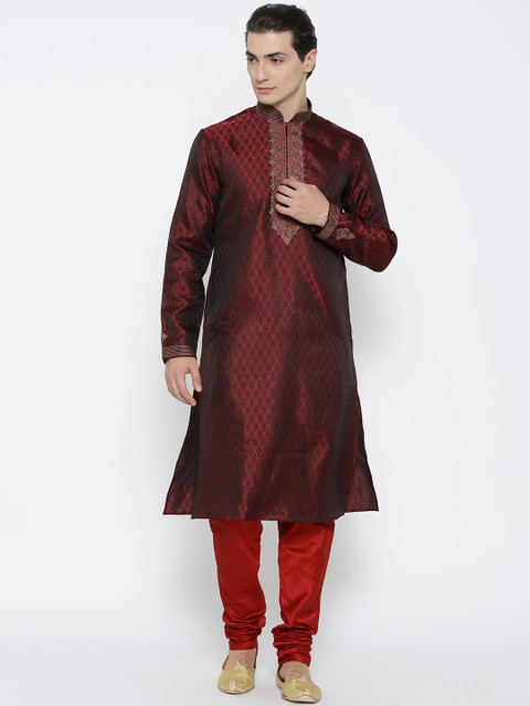 

Manish Creations Men Maroon & Red Self-Design Kurta with Pyjamas
