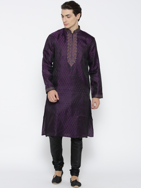 

Manish Creations Men Purple & Black Self-Design Kurta with Pyjamas