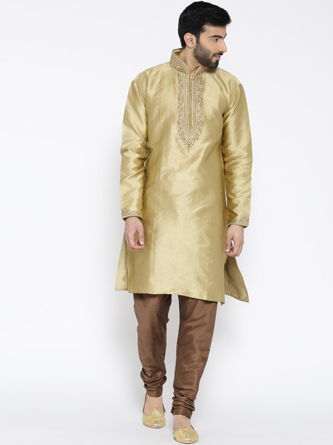 

Manish Creations Men Beige & Brown Yoke Design Kurta with Pyjamas