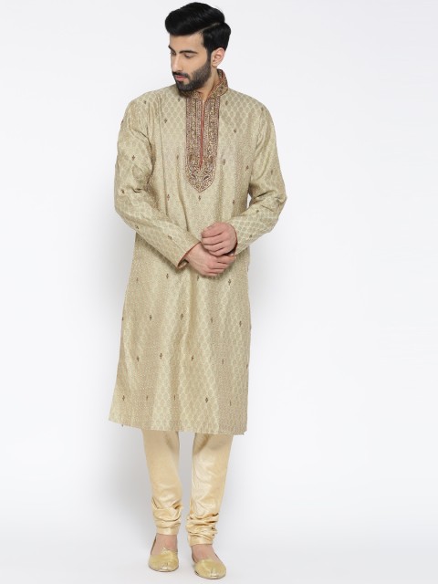 

Manish Creations Men Beige Self Design Kurta with Pyjamas
