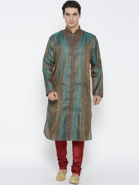 

Manish Creations Men Green & Red Self-Design Kurta with Pyjamas