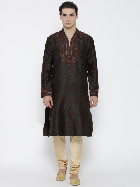 

Manish Creations Men Green & Beige Self-Design Kurta with Pyjamas