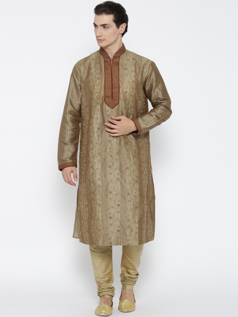 

Manish Creations Men Beige Embroidered Kurta with Pyjamas