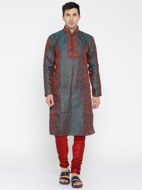 

Manish Creations Men Green & Maroon Self Design Kurta with Pyjamas