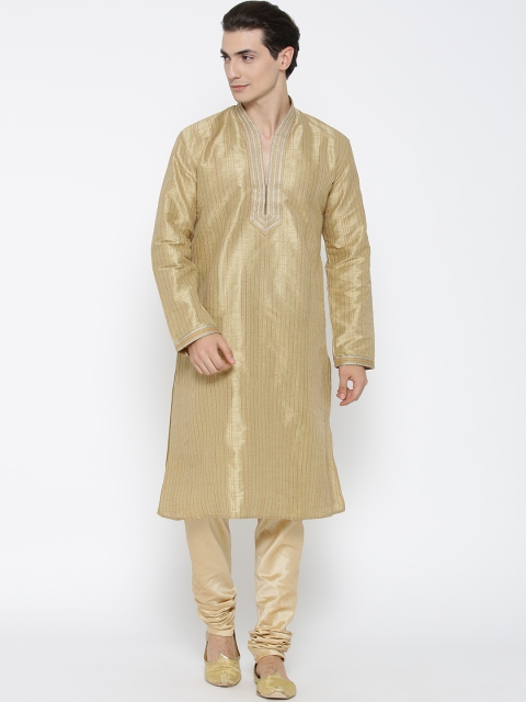 

Manish Creations Men Beige Self-Striped Kurta with Pyjamas