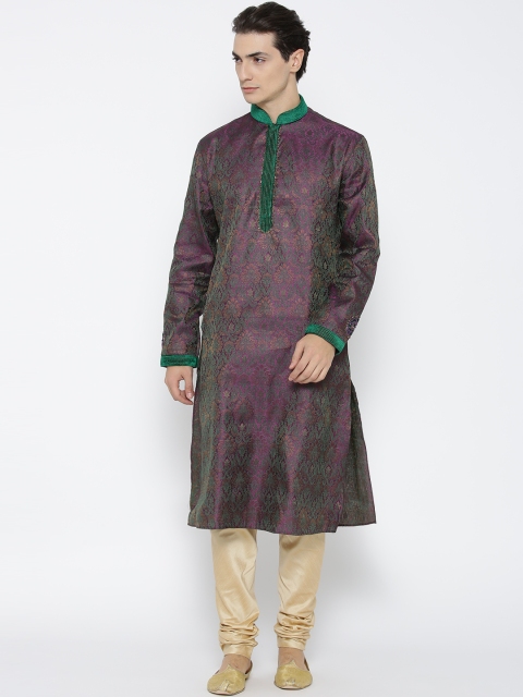

Manish Creations Men Purple & Beige Self-Design Kurta with Pyjamas