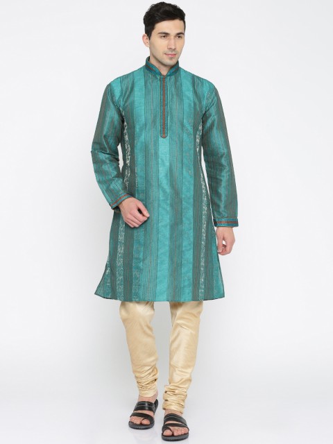 

Manish Creations Men Blue & Beige Self Design Kurta with Pyjamas