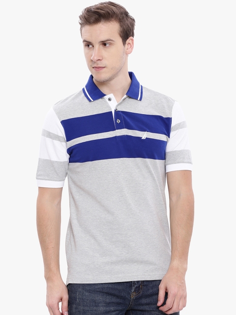 

Nautica Men Grey Colourblocked Polo Collar T-shirt