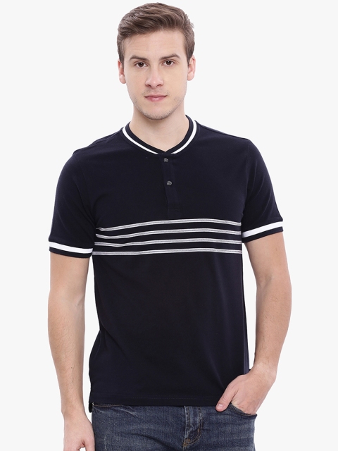 

Nautica Men Navy Blue Striped Henley Neck T-shirt