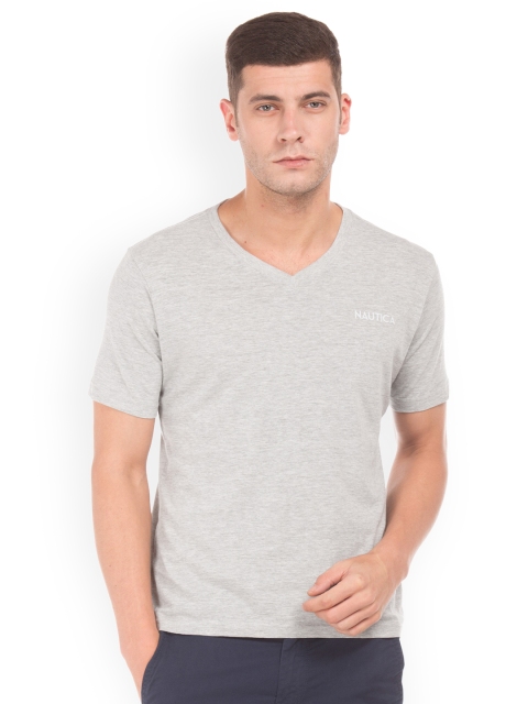

Nautica Men Grey Solid V-Neck T-shirt
