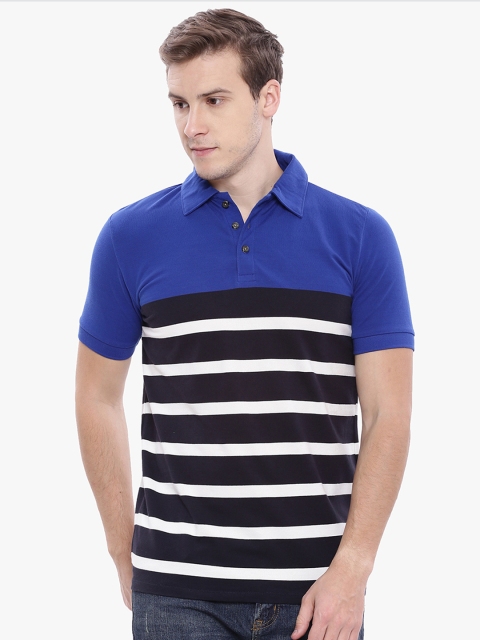 

Nautica Men Blue Striped Polo Collar T-shirt