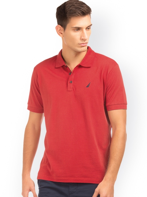 

Nautica Men Red Solid Slim Fit Polo Collar T-Shirt