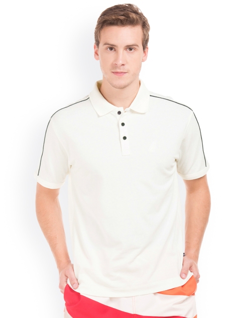 

Nautica Men White Solid Polo Collar T-shirt