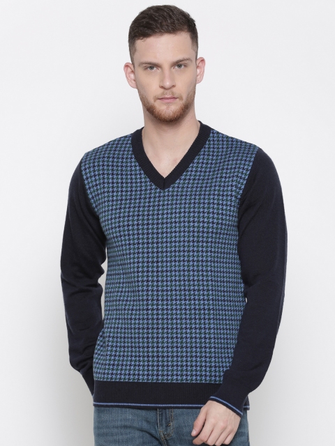 

Raymond Men Blue & Black Checked Pullover