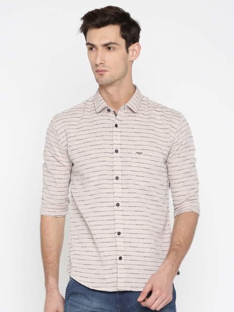 

Park Avenue Men Beige Slim Fit Striped Casual Shirt