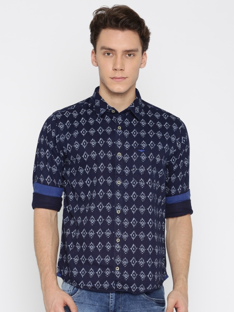 

Park Avenue Men Navy Slim Fit Printed Casual Shirt, Navy blue