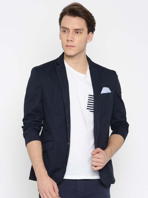 

Park Avenue Navy Slim Fit Single-Breasted Casual Blazer, Navy blue