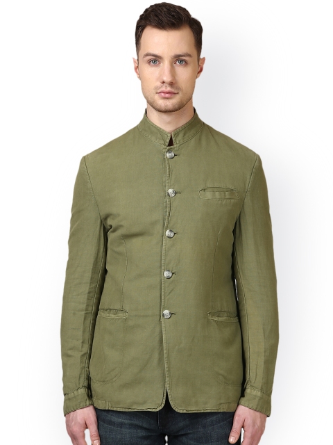 

Park Avenue Men Green Solid Slim-Fit Single-Breasted Ethnic Bandhgala Blazer