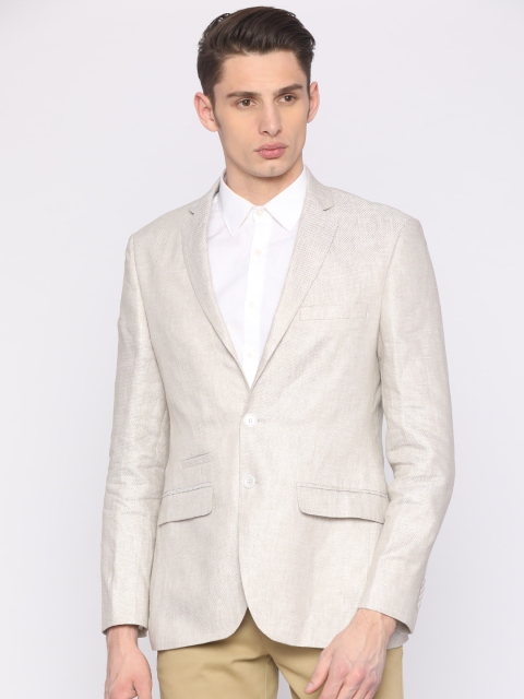 

Park Avenue Beige Self Design Super Slim Fit Single-Breasted Linen Casual Blazer