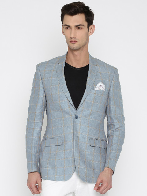 

Park Avenue Blue & Red Checked Slim Fit Linen Casual Blazer