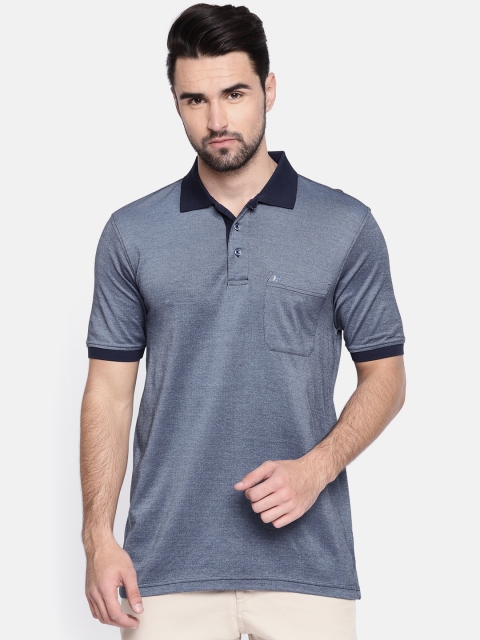 

Raymond Men Blue Self Design Polo Collar T-shirt