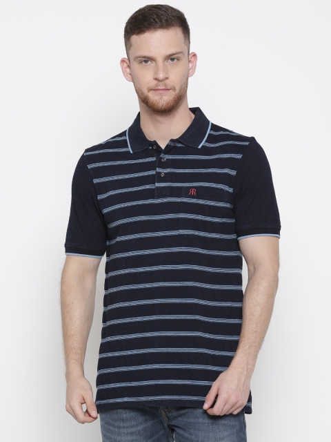 

Raymond Men Navy Striped Polo Collar T-shirt, Navy blue