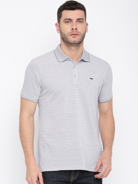 

Park Avenue Men Grey Striped Polo Collar T-shirt