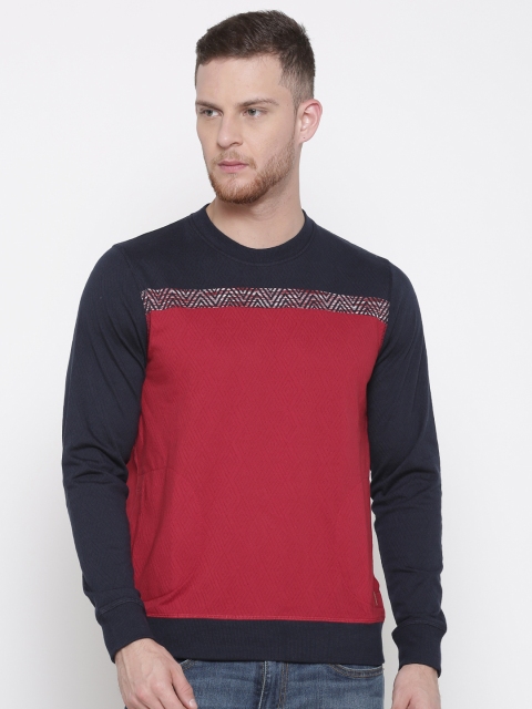 

Raymond Men Red & Navy Colourblocked Pullover