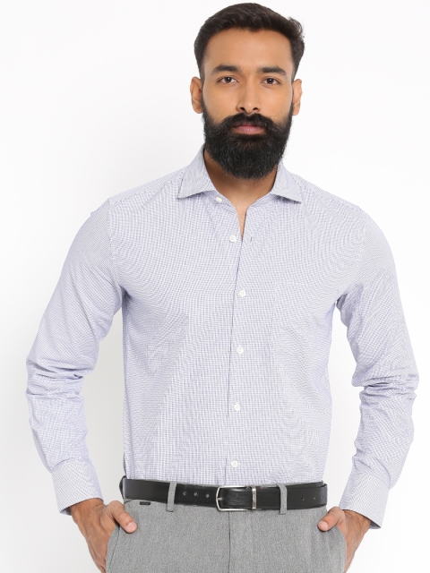

Raymond Men Off-White & Blue Regular Fit Checked Formal Shirt